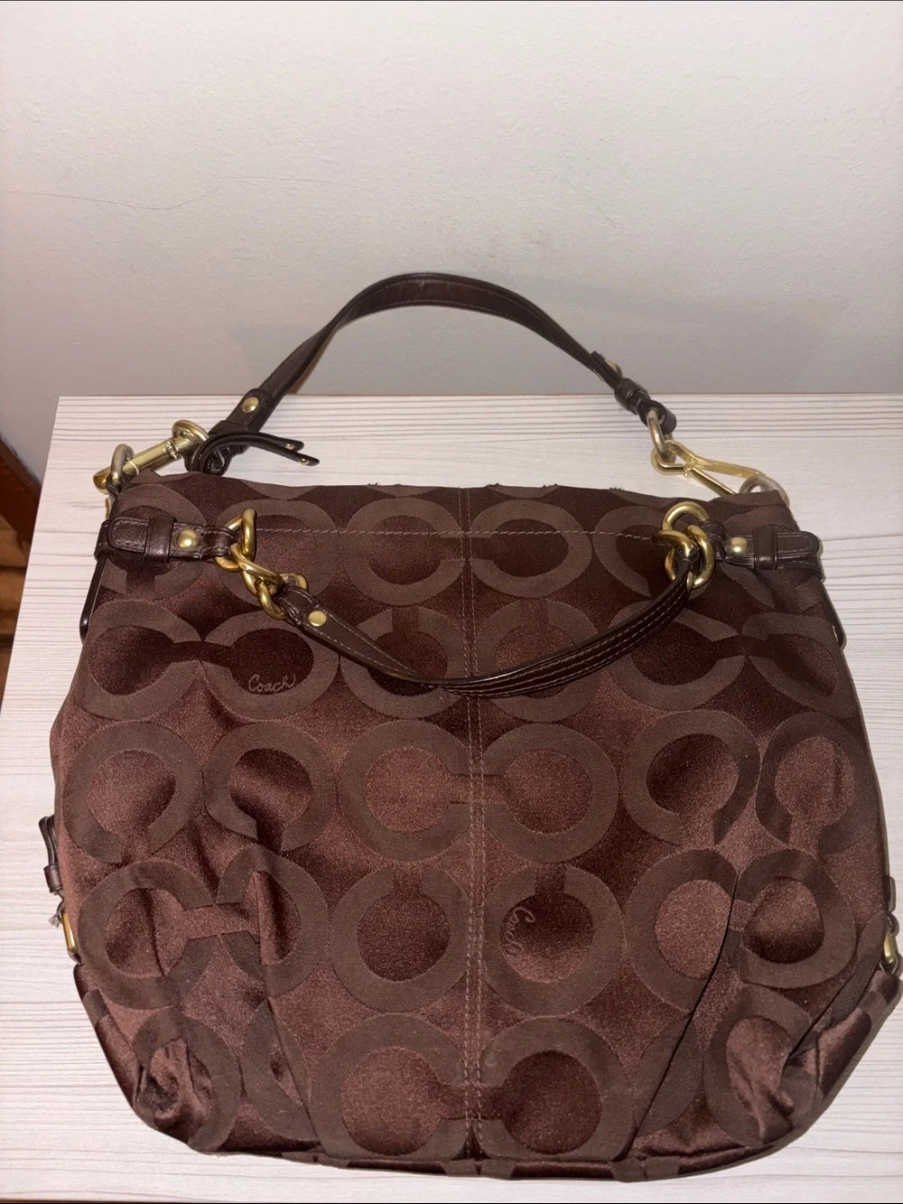 Coach Chocolate Signature Shoulder Bag with Gold-Tone Hardware